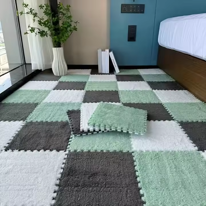 15pcs Azafatas Interlocking De Terciopelo Grueso Para Dormitorio Y Sala De Estar Lavables Aislantes De Sonido Cálidos Para Todas Las Estaciones - 1
