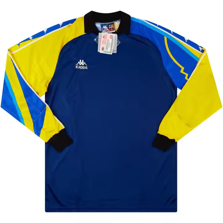 Kappa Camiseta portero GK2 FC Barcelona 1996-97 C309 incluye escudo Barça para bordar manga larga azul con amarillo sin número Original Nueva con Etiquetas para coleccionistas - 1