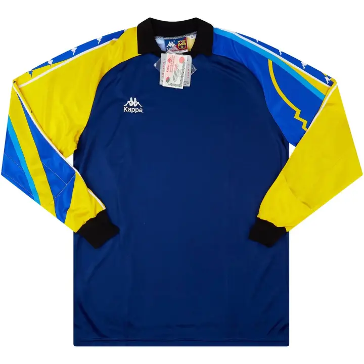 Kappa Camiseta portero GK2 FC Barcelona 1996-97 C309 incluye escudo Barça para bordar manga larga azul con amarillo sin número Original Nueva con Etiquetas para coleccionistas - 1