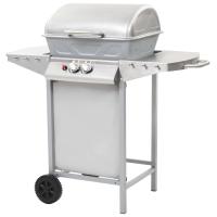 vidaXL Barbacoa portátil de gas con 2 zonas plateada acero inoxidable - details 1