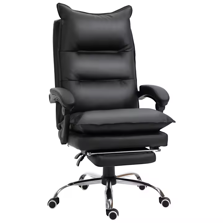 Vinsetto Silla de Oficina con Reposapiés, Silla de Escritorio Regulable en Altura, Silla giratoria, Respaldo, Piel sintética, 66 x 72 x 122-130 cm - 1