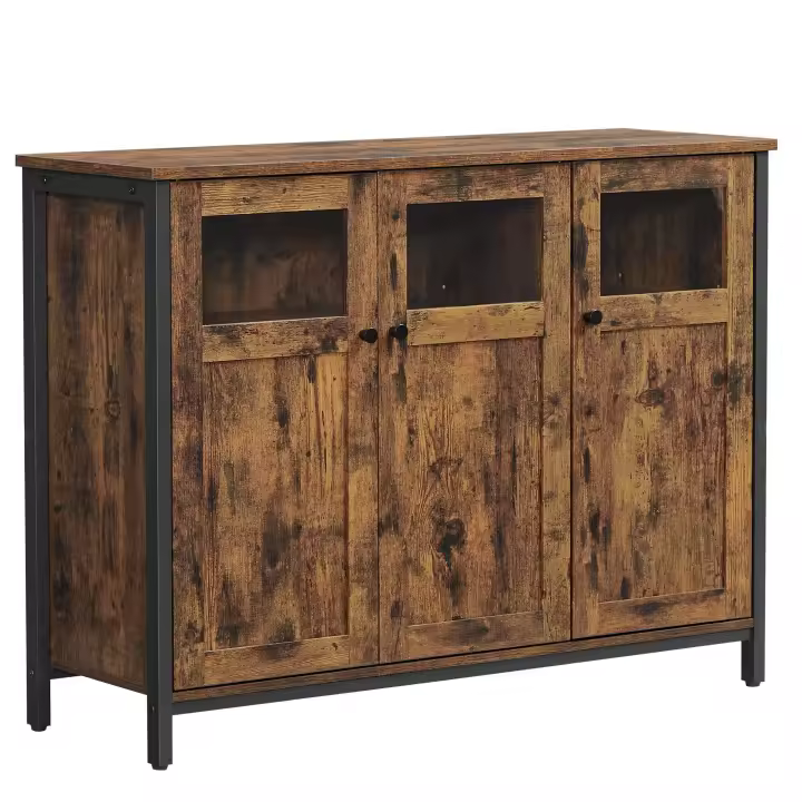 Aparador con puertas de cristal estilo industrial, para comedor, salón, cocina, marrón rústico o marrón turquesa - 1