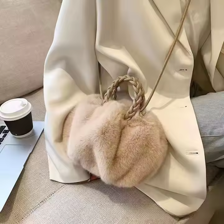 Bolso De Hombro Para Mujer Con Diseño De Calabaza De Peluche Falso Moda Nube Plisada Bolsa De Mano Con Cierre Hasp - 1