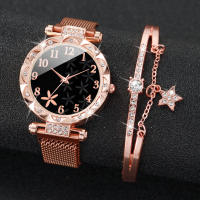 Reloj De Cuarzo Para Mujer Con Pulsera De Malla Y Hebilla Magnética Set De 2 Piezas Doble Fashion Con Dial De Flor Y Pulsera Estelar (Sin Caja) - details 0