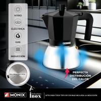 Monix Induction Inox Cafetera Italiana de Aluminio y Acero Inoxidable, 3 / 6 / 9 Tazas de Capacidad, Mango Termorresistente, Fácil de Lavar, Apta para Todo Tipo de Cocinas Incluida Inducción - Color Rojo y Negro - details 2