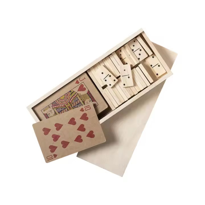 Disok Lote de 10 Set de Juegos Baraja Cartas + Dominó de Madera - Detalles de Bodas y Regalos Originales - 1