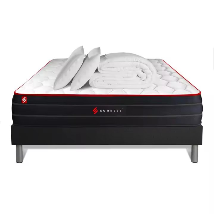 Pack cama completa - Colchón 200x200cm + Somier con láminas (kit) + 2 almohadas + Edredón - Boost - 1