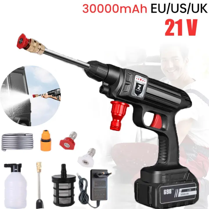 1500W 30BAR Pistola de lavado de coche de alta presión inalámbrica portátil, Lavado de coches, utensilios de limpieza doméstica boquilla ajustable con batería de iones de litio, gran volumen - 1