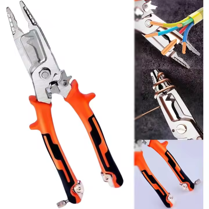 Herramienta de alicates pelacables 9 en 1 con cortador de cola, herramienta pelacables, cortadores de cables, pelacables, herramientas de electricista, herramienta multifuncional para pelar cables para electricista y liniero (naranja, 1 unidad) - 1