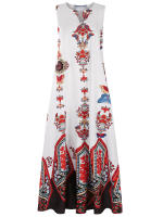 Vestido Largo Sin Mangas Para Mujer Estilo Vintage Con Flores Y Diseño V En El Cuello Vestido De Verano De Tela Poliéster Midi - details 13