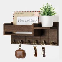 Porta-llaves Decorativo Y Organizador De Correo En Madera Rustica Con 6 Ganchos Para Llaves Soporte De Pared Para Sala De Estar Entrada - details 0