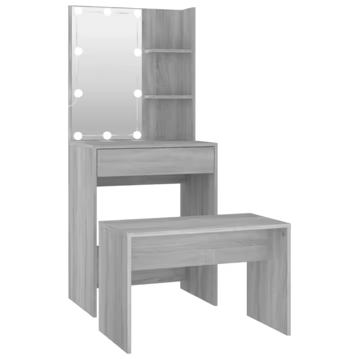 Juego de tocador con LED madera contrachapada gris Sonoma - 1