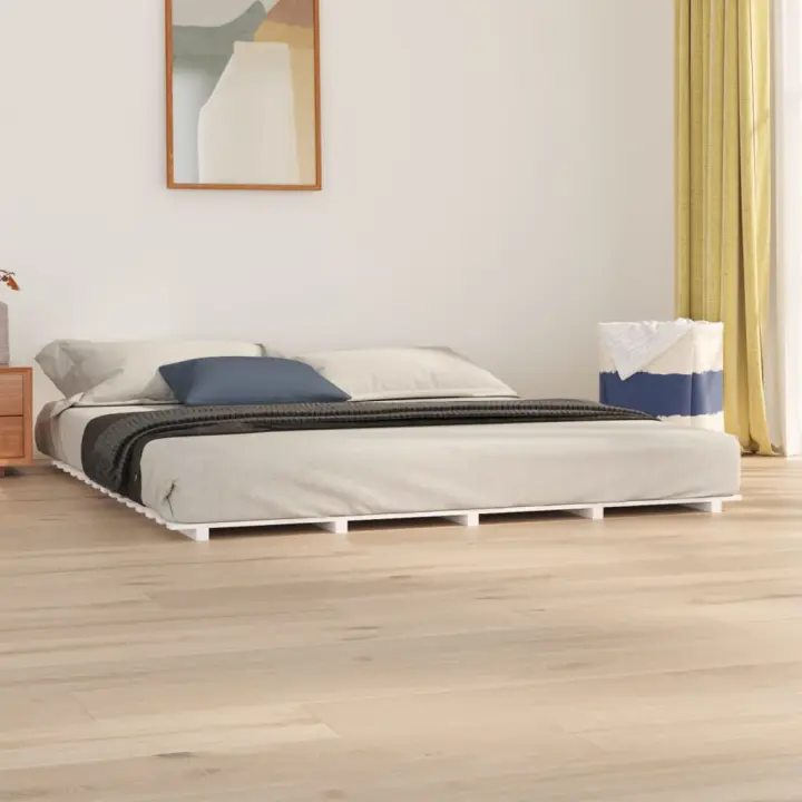 Estructura de cama de madera maciza de pino blanco 200x200 cm - 1