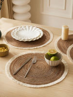 1pcs Matriz De Mesa Ecológica De Poliéster Con Borlas Barata Para Cocina Estilo Americano Redonda Decoración De Mesa - details 2