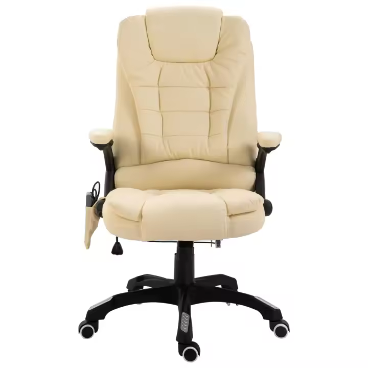VidaXL Silla de oficina Stanlow función masaje + calefacción crema 110-119x64x71 cm - 1