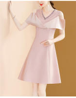 Vestido EVNISI De Verano Para Mujer Elegante Con Lazo Y Manga Mariposa Slim Para Oficina Vestido A-lineado De Color Rosa Dulce Con Cuello Redondo Y Cierre De Cremallera - details 8