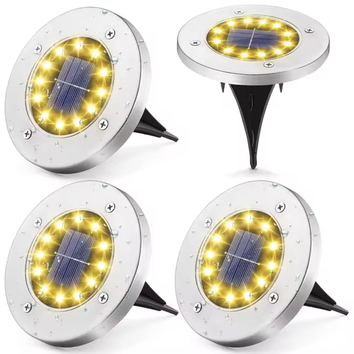Luces Solares para Exteriores, 4 unidades, 12 LEDs, Luces Solares de suelo, Luces Decorativas IP65, impermeables, Luces Solares para Caminos, para Jardín Perfectas, patio, césped, Parque, terraza (Blanco cálido) - 1