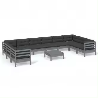 VIDAXL juego de sofás modulares con cojines y mesa de madera maciza de pino gris vida xl - 1