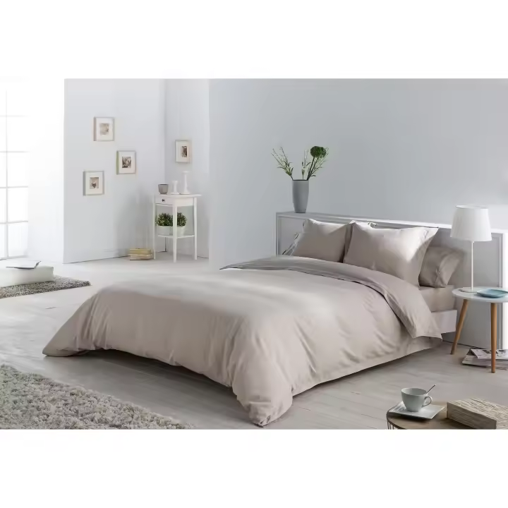 Juego de FUNDA NORDICA + 2 fundas de cojín dibujo en espiga color piedra - Cama de 150 (5 piezas) - Tejido jacquard - 50% algodón / 50% poliéster. Gramage: 115 - Fijalo - 1