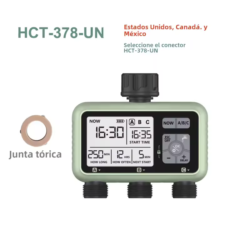 Eshico Timer De Agua Digital Independiente Control 3 Salidas Para Riega Jardín Con Baterías AA Incluidas Protección IPX5 - 1