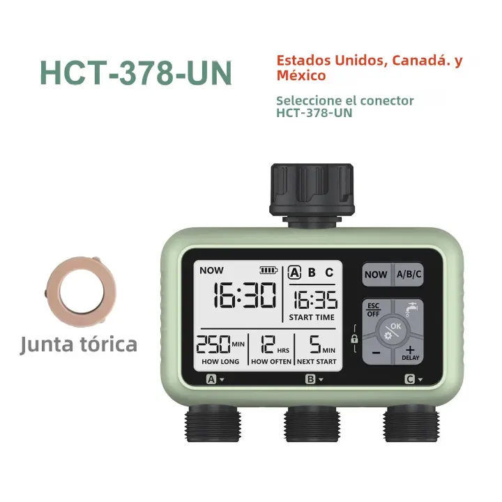 Eshico Timer De Agua Digital Independiente Control 3 Salidas Para Riega Jardín Con Baterías AA Incluidas Protección IPX5 - 1