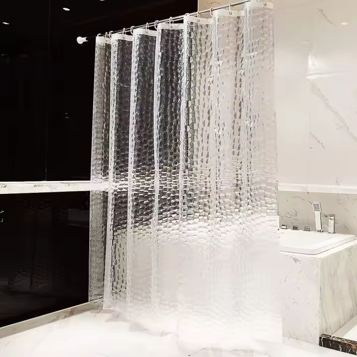 Cortina de Ducha transparente con peso y Diseño 3D, antimoho, impermeable y Gruesa, con 12 Ganchos. - 1