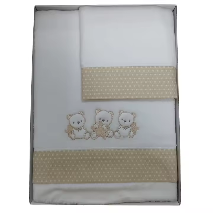 Juego de Sábanas de MINICUNA Coralina Baby Pecas - Diseño de 3 Ositos, Coralina Extrasuave 100% Poliéster, Fabricado en Europa Mommata - 1