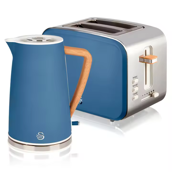 SWAN STP2090BLUNEU Set Desayuno, Hervidor Agua 1,7 L, Tostadora Ranura Ancha 2 rebanadas, Diseño Nordic, 2200W, Azul - 1
