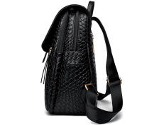 Mochila De Cuero Para Mujer LANYIBAIGE Estilo Vintage Casual Día Escuela Bolsa De Mano Negra Con Cierre De Cremallera - details 9
