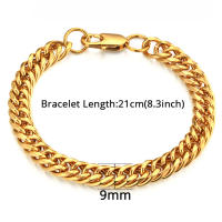 Pulsera De Cadena Cubana Punk Para Hombre Y Mujer 21cm Color Oro Y Plata Acero Inoxidable 9mm Cadena De Mano Regalo De Joyería - details 2