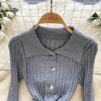 Vestido De Punto Para Mujer REALEFT Otoño Invierno Con Cinturón Cuello Polo De Mano Sola Manga Larga Ajuste Cintura Alta Vestido De Trabajo - details 14