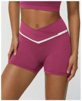 Shorts De Yoga Para Mujer Con Color Contraste Cintura Cruzada Entrenamiento Deporte Bottom V-Shape Shorts De Fitness - details 5