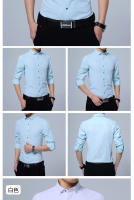 Camisa De Manga Larga Para Hombres Estilo Coreano Negocios Slim Fit Color Sólido Algodón Delgado Para Primavera Otoño - details 7