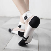 Dreamlikelin 5 Pares De Calcetines Veraniegos Para Mujer Con Patrón De Gato Negro Y Blanco Calcetines Cortos Transpirables De Seda De Vidrio - details 4