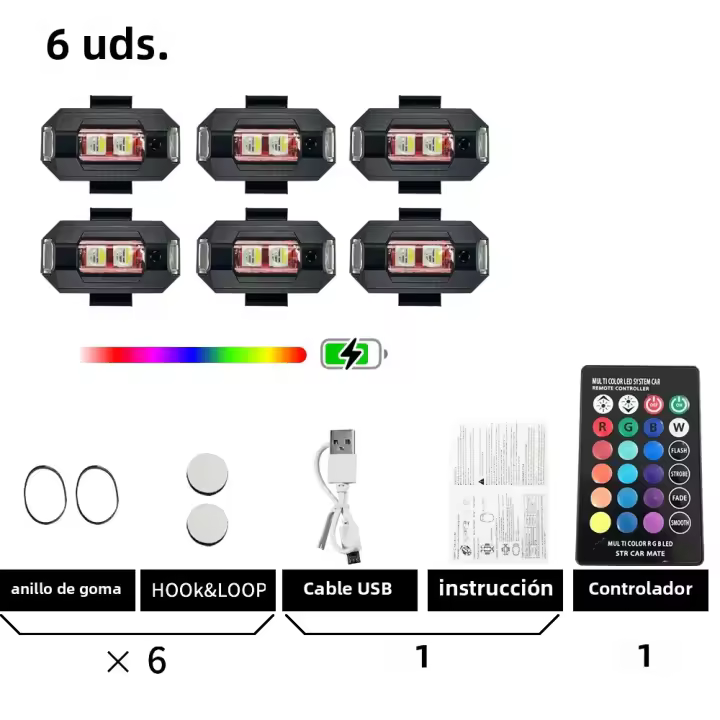 Luz Estroboscópica LED RGB Para Aviones Helicópteros Y Motocicletas Control De Color Fácil Recargable Luz Noturna - 1