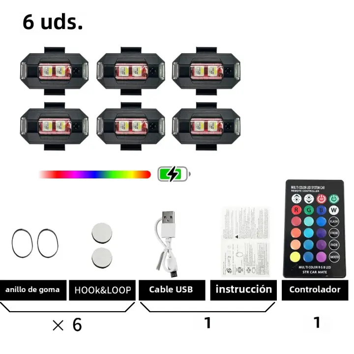 Luz Estroboscópica LED RGB Para Aviones Helicópteros Y Motocicletas Control De Color Fácil Recargable Luz Noturna - 1