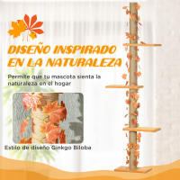 Pawhut Árbol para Gatos de Suelo a Techo de 202-242 cm Torre para Gatos con 3 Plataformas Postes Rascadores Altura Ajustable y Decoración de Hoja de Arce Naranja - details 3