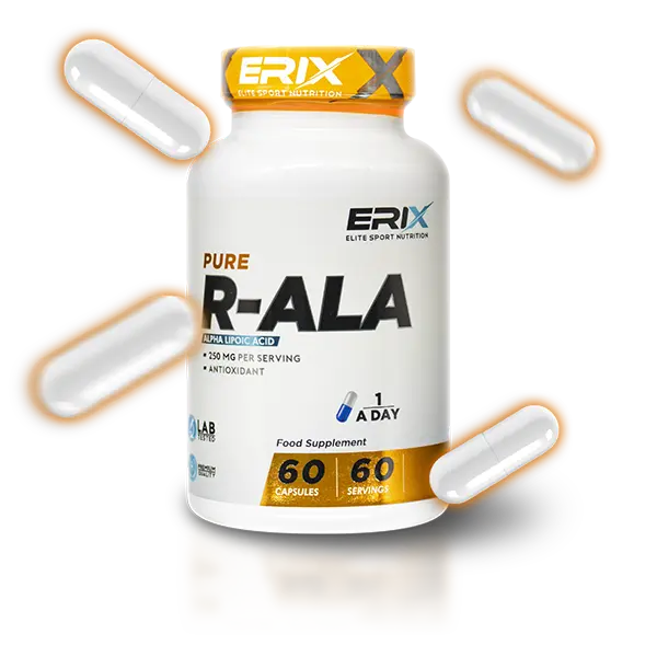 ERIX NUTRICION  R-ALA 60 CAPS  ACIDO ALFA LIPOICO  Grandes Propiedades Antioxidantes  Ideal como Aporte de Energía  Rápida Metabolización  Acelerador del Metabolismo - 1