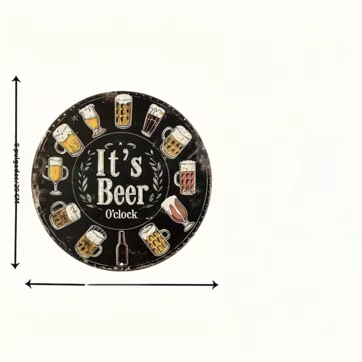 Cartel Redondo De 8x8 En Aluminio Festivo 'Es Hora De La Cerveza' Ideal Para Decoración De Cocina Oficina Garage Impresión HD - 1