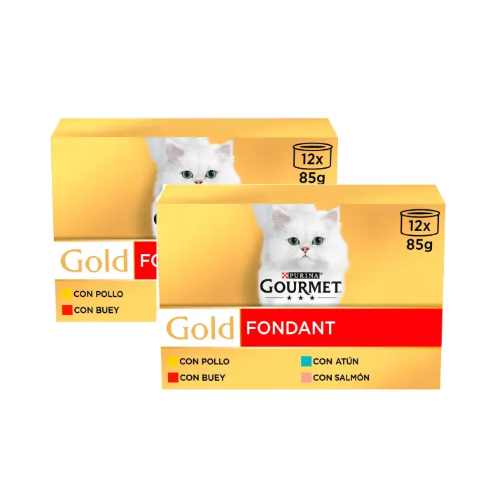 GOURMET - Gold  [Pack Ahorro] (24x85 gr) - Fondant Multipack sabores (Pollo, Buey, Atún y Salmón) (2 Cajas de 12x85 gr) - 1