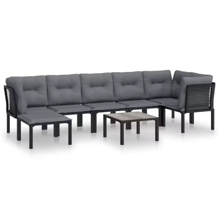 vidaXL Juego de muebles de jardín 8 pzas ratán sintético negro y gris - 1