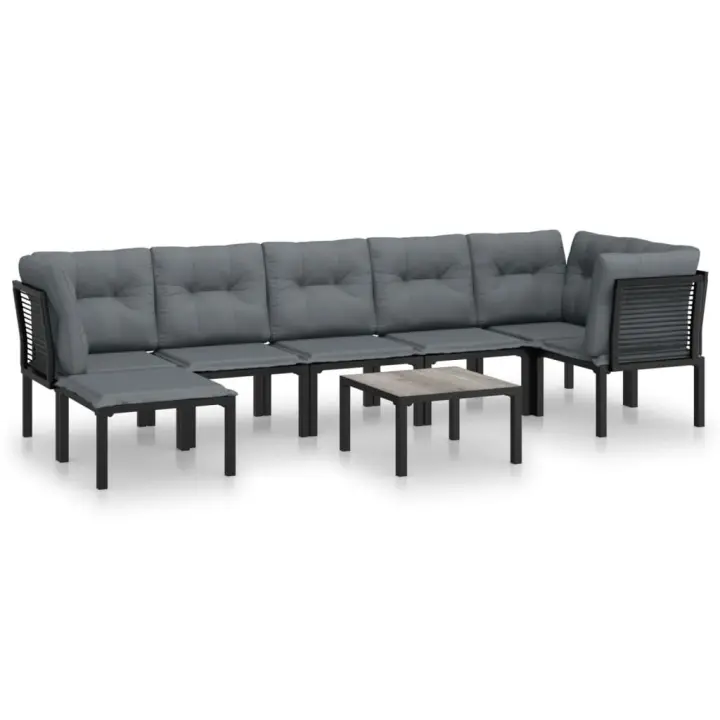 vidaXL Juego de muebles de jardín 8 pzas ratán sintético negro y gris - 1