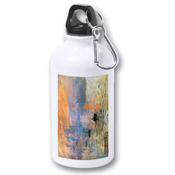 MERCHANDMANIA BIDON 400ML METALICO cuadro impresión sol naciente Claude Monet pintor para viaje y deporte - 1