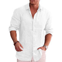 Camisa De Manga Larga Para Hombre Talla Grande Estilo Casual De Algodón Y Lino Color Sólido Camisa De Otoño Popular - details 6