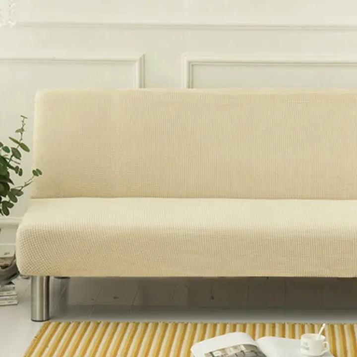 Elástica Fundas de Sofá Sin Brazos Color sólido Clic Clac de 2/3 Plazas, Elastano Antideslizante Funda Protectora para Sofá Cama Sofá Plegable sin Reposabrazos (160-190cm,Beige) - 1