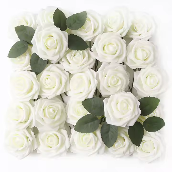 25Pcs Rosas Blancas Artificiales Para Decoración De Boda Fiesta Hogar Y Jardín Ramo De Flores Falsas Para DIY - 1
