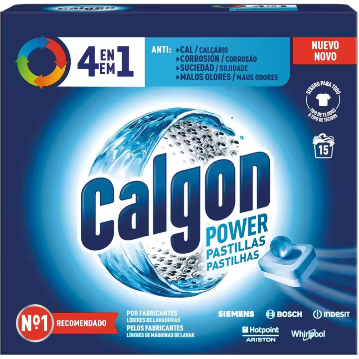 Calgon Pastillas 4 en 1 - Antical para la lavadora, Anticorrosión, Elimina Olores y Suciedad, en formato pastillas, 15 unidades - 1