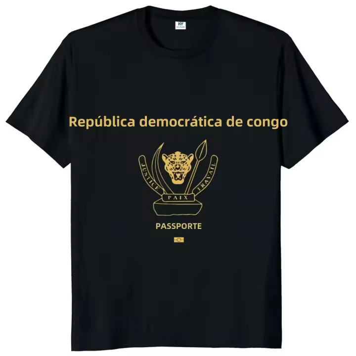 Camiseta De Algodón 100% Para Hombres Con Diseño De Pasaporte De Congo Camiseta Casual Sin Capucha Para Todas Las Estaciones - 1