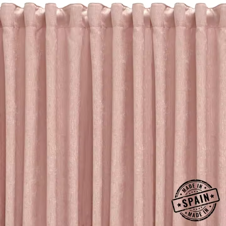 Cortina terciopelo suave confeccionada en cinta multifunción. Tejido de calidad en color coral . Cortinas para salón, dormitorio y cocina. Medidas: 140x270 Hecha en España. - 1