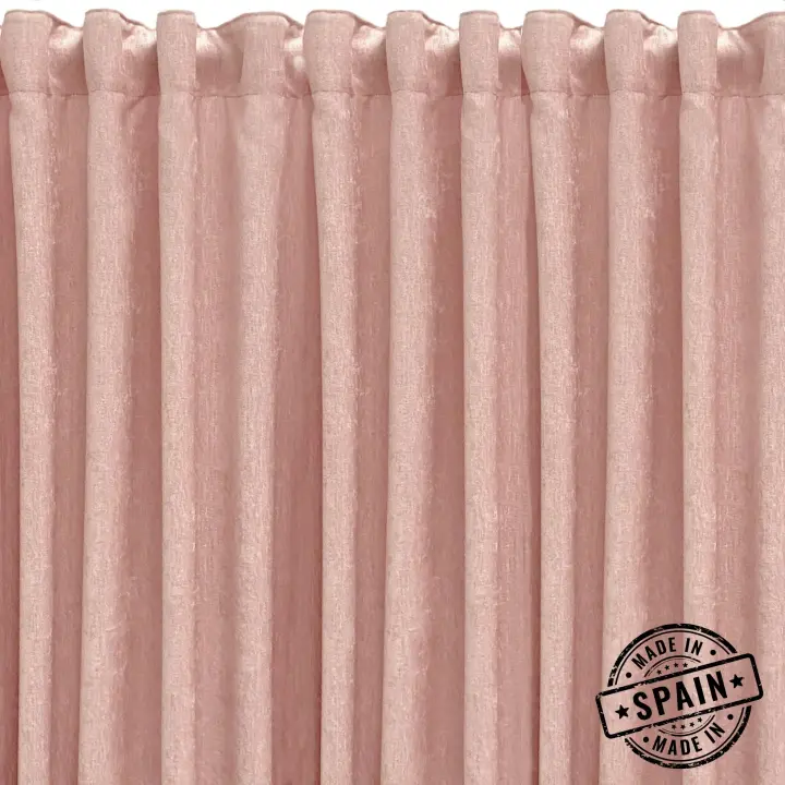 Cortina terciopelo suave confeccionada en cinta multifunción. Tejido de calidad en color coral . Cortinas para salón, dormitorio y cocina. Medidas: 140x270 Hecha en España. - 1